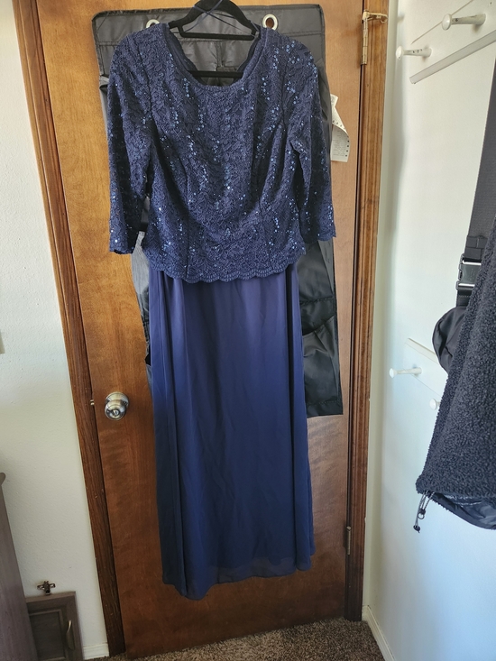 Alex Evenings Dresses & Skirts - Alex Evenings Navy Sequined Lace & Chiffon Evening Gown